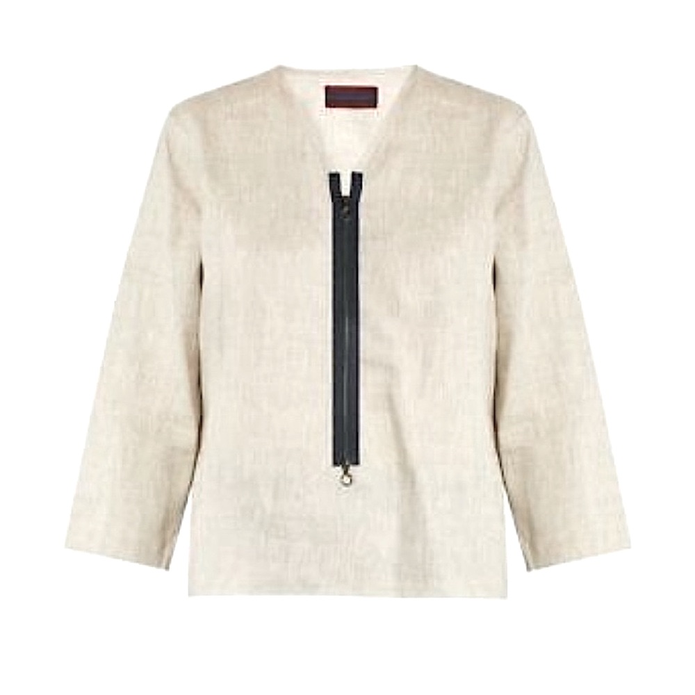 Albus Lumen Beige Linen Zip-Front Blouse - Women’s 10 — image 2 of 7